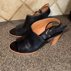 & Other Stories Women's Black Leather Heel Peep Toe Sandals Black Size 8